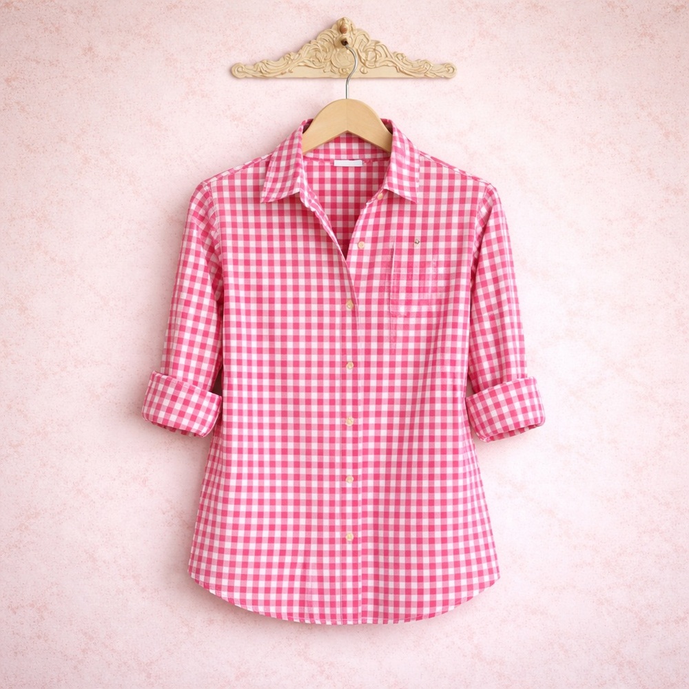 Vineyard Vines pink gingham blouse oxford 0